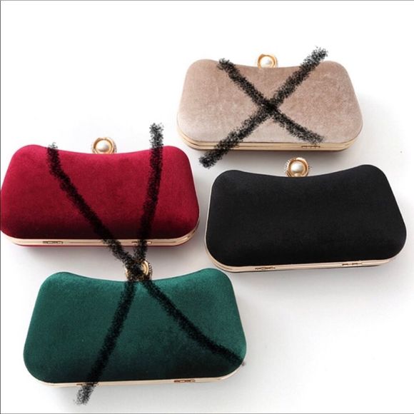Bespoken For Handbags - 🎉 CLEARANCE New Black Velvet Rhinestone Pearl Clutch Purse Formal Party